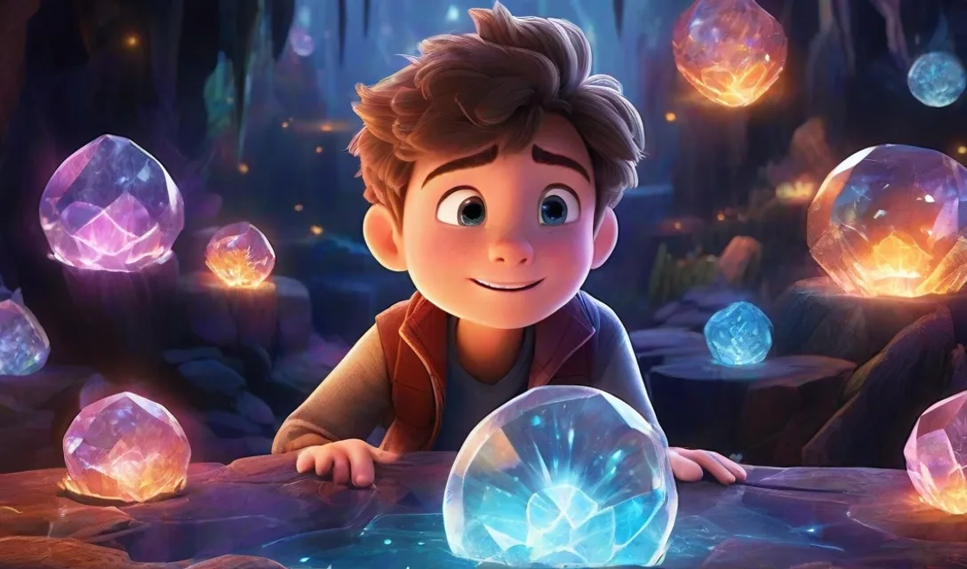 a boy is looking at a crystal ball