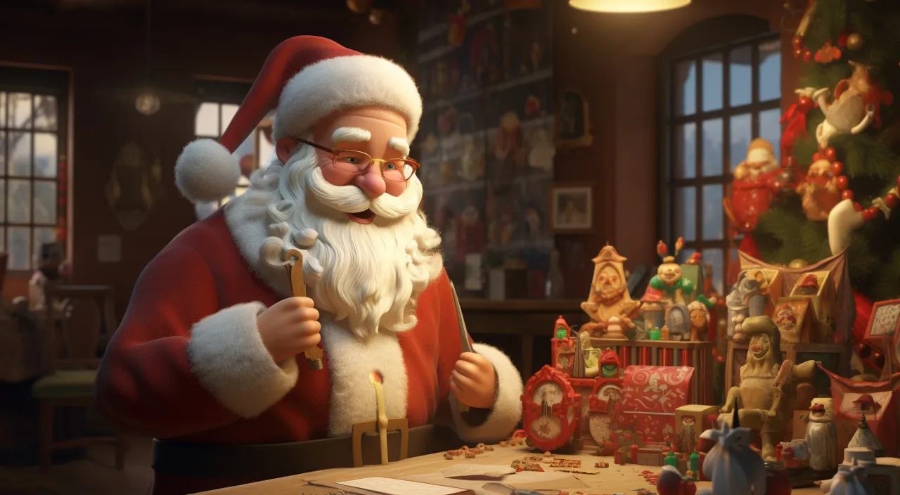 a christmas scene with a santa clause holding a stick