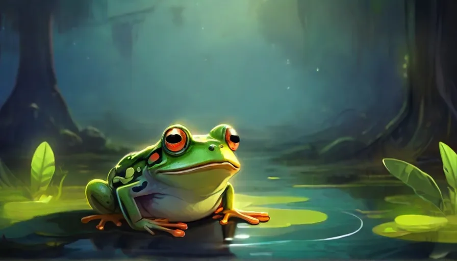 a frog sitting on top of a puddle of water