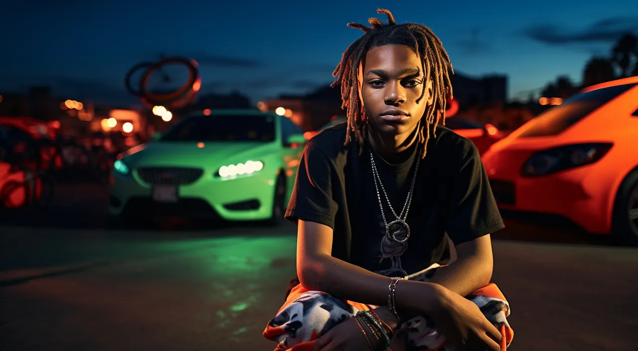 a boy sitting on the ground in front of a bunch of cars