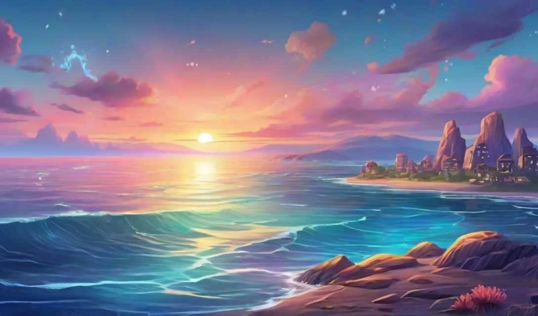 a painting of a sunset over the ocean