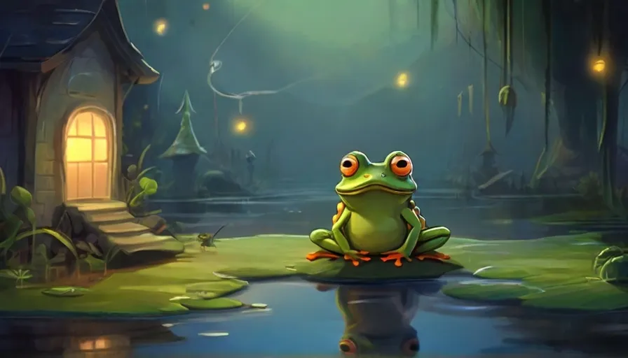 a frog sitting on top of a puddle of water