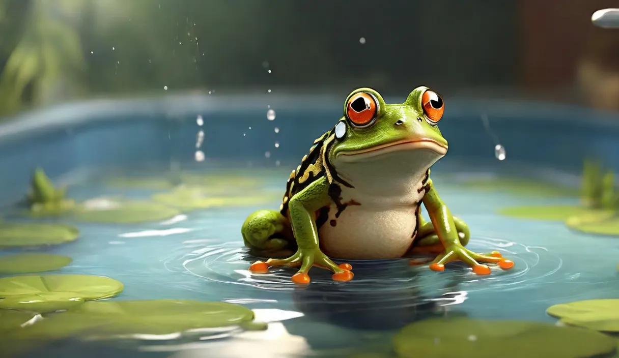 a frog sitting on top of a body of water