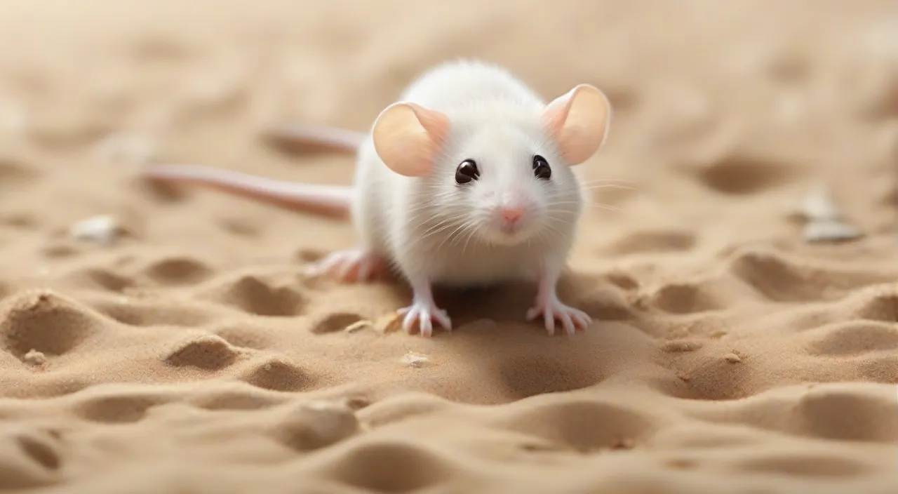 The mouse, with determination in its tiny eyes, begins to traverse the scorching sand, leaving miniature footprints behind.