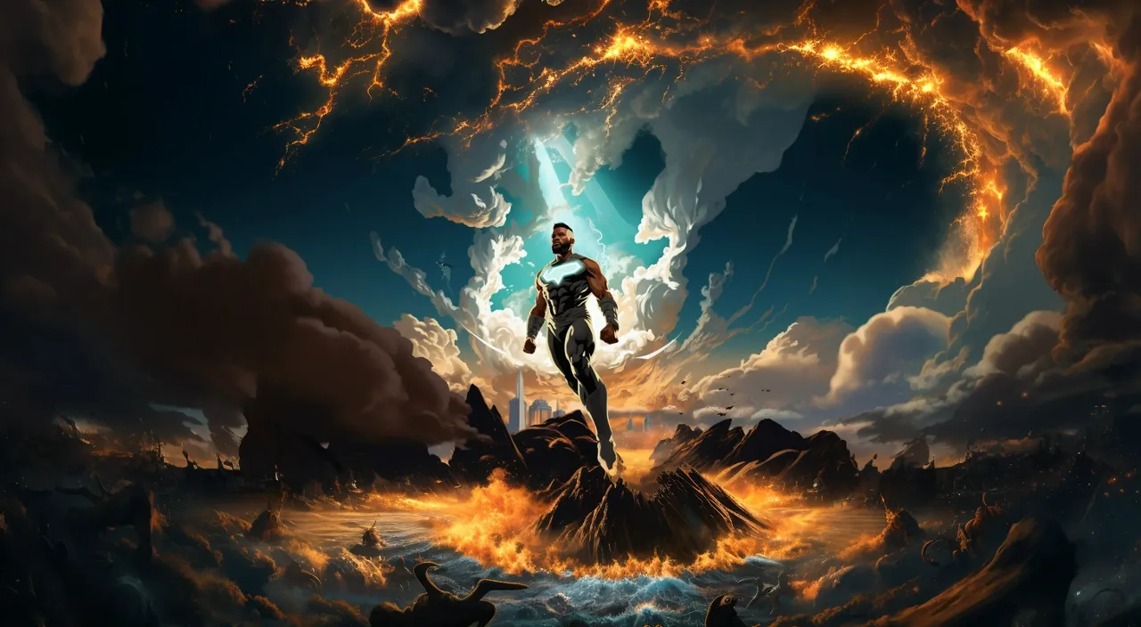 a man standing on top of a mountain surrounded by clouds