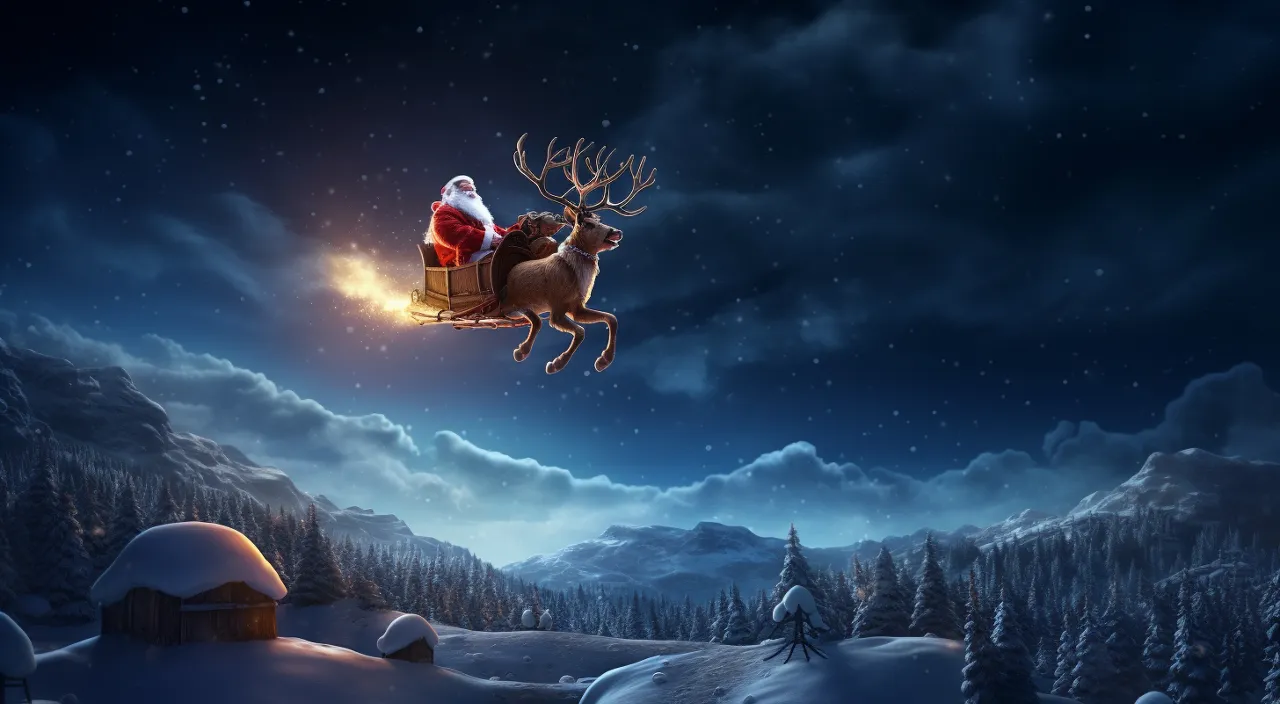 a santa claus riding a sleigh in the sky