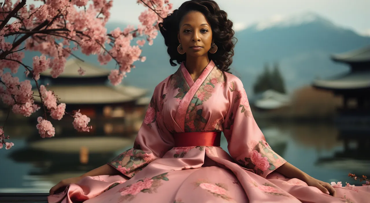 a woman in a pink dress sitting in water