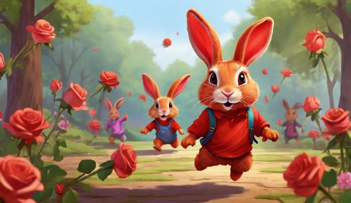 a rabbit and a rabbit running through a forest