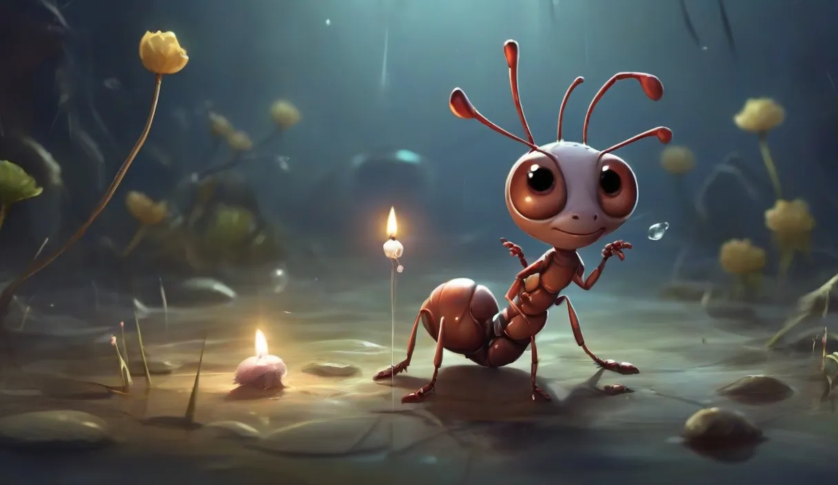 a cartoon ant with a candle in its hand