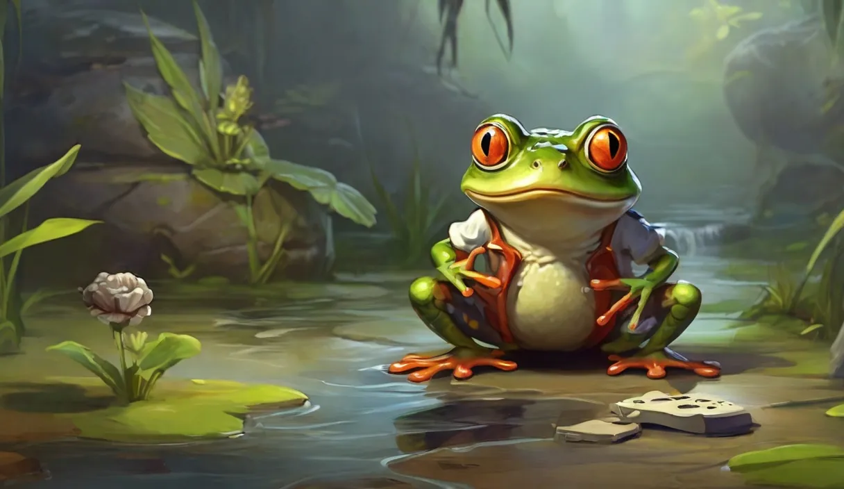 a frog is sitting on the ground in the water