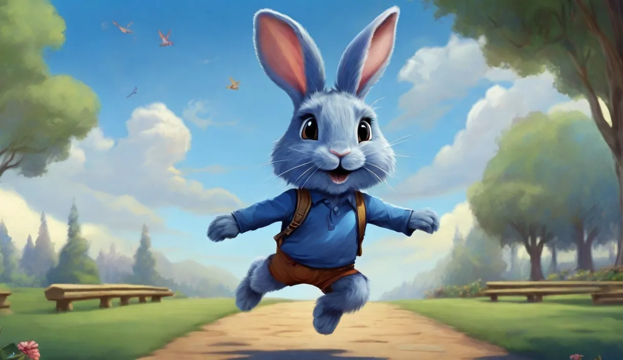 a painting of a rabbit running down a path