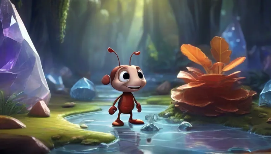 a cartoon character standing in front of a stream