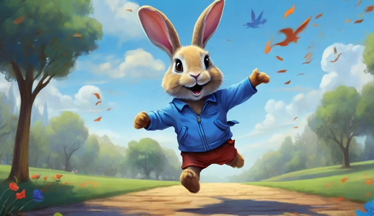 a painting of a rabbit jumping in the air