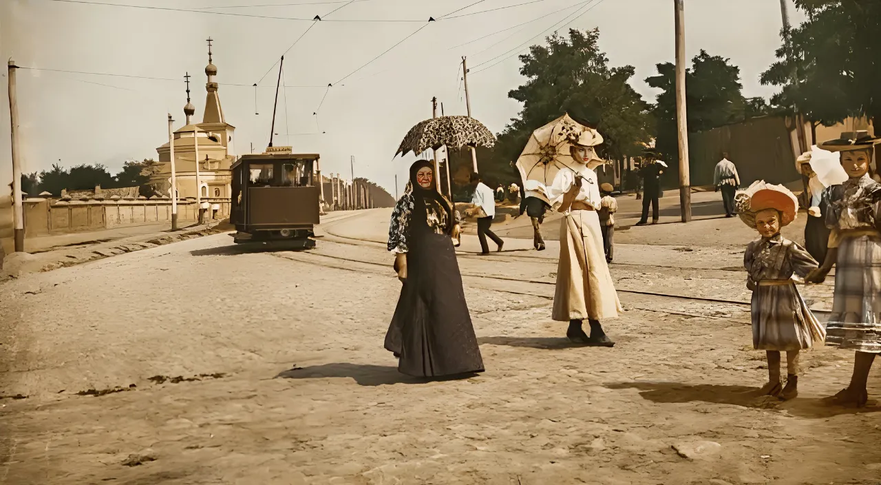 a group of people standing on a dirt road