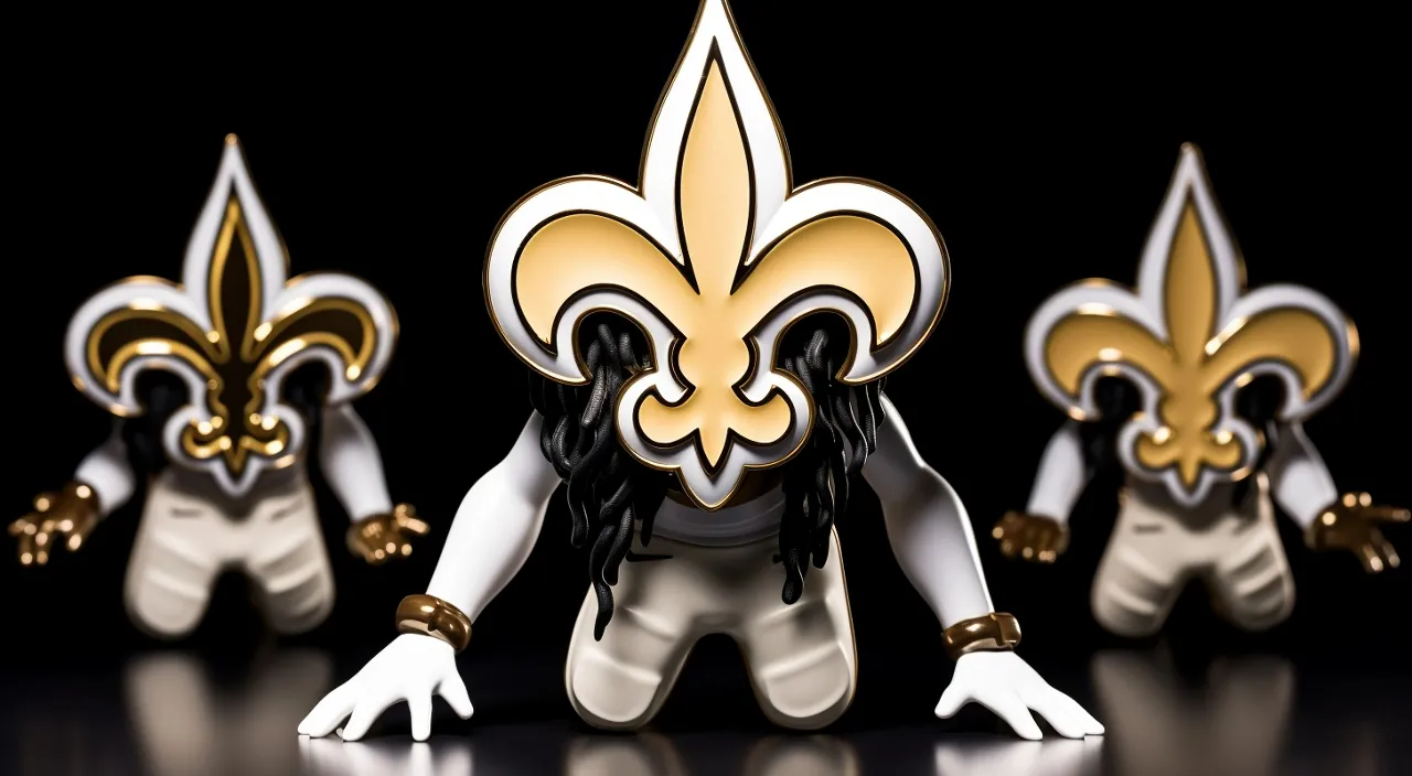 a new orleans saints figurine is posed in front of a black background, crawling, gametime style, hyper active style, 32k