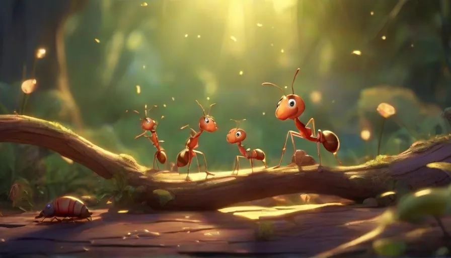 a group of ants walking across a forest