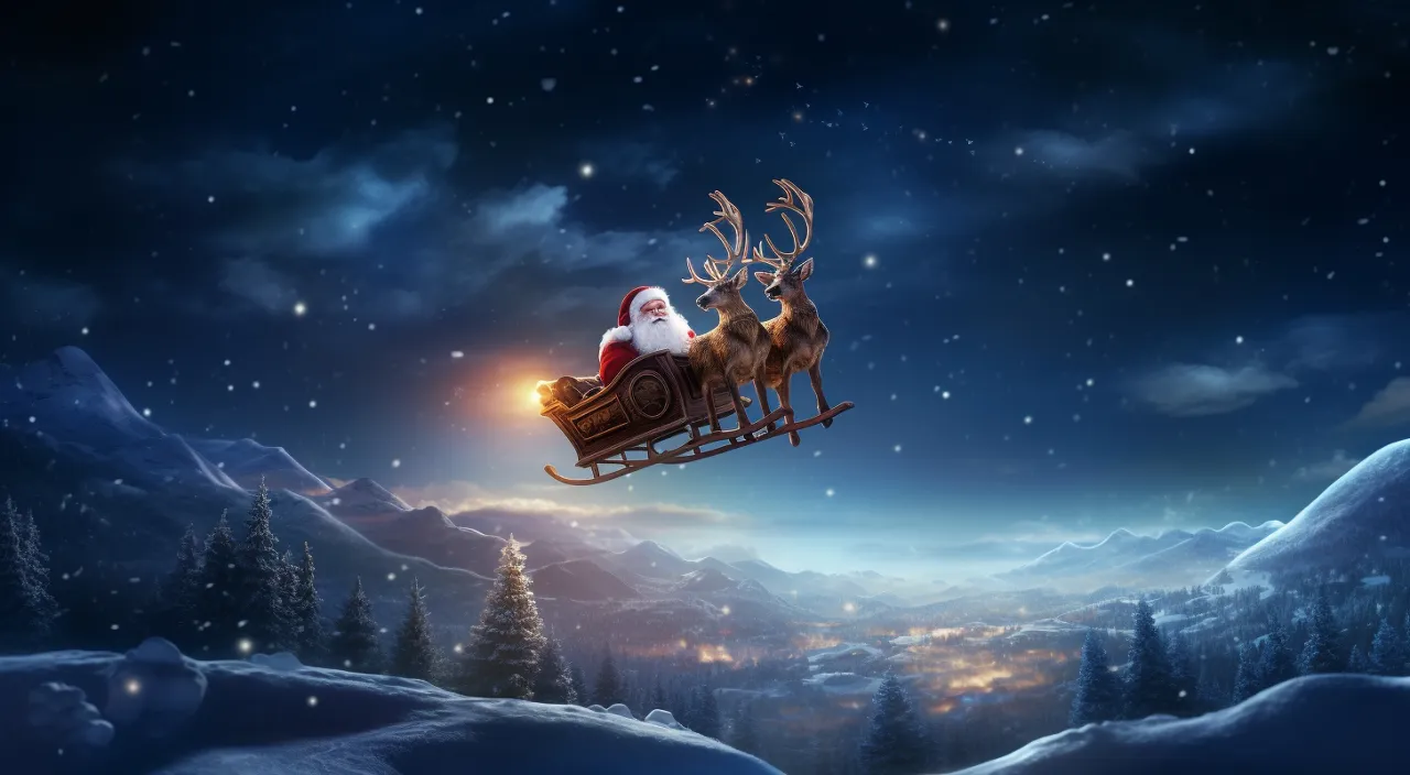 a santa claus sleigh flying through the night sky