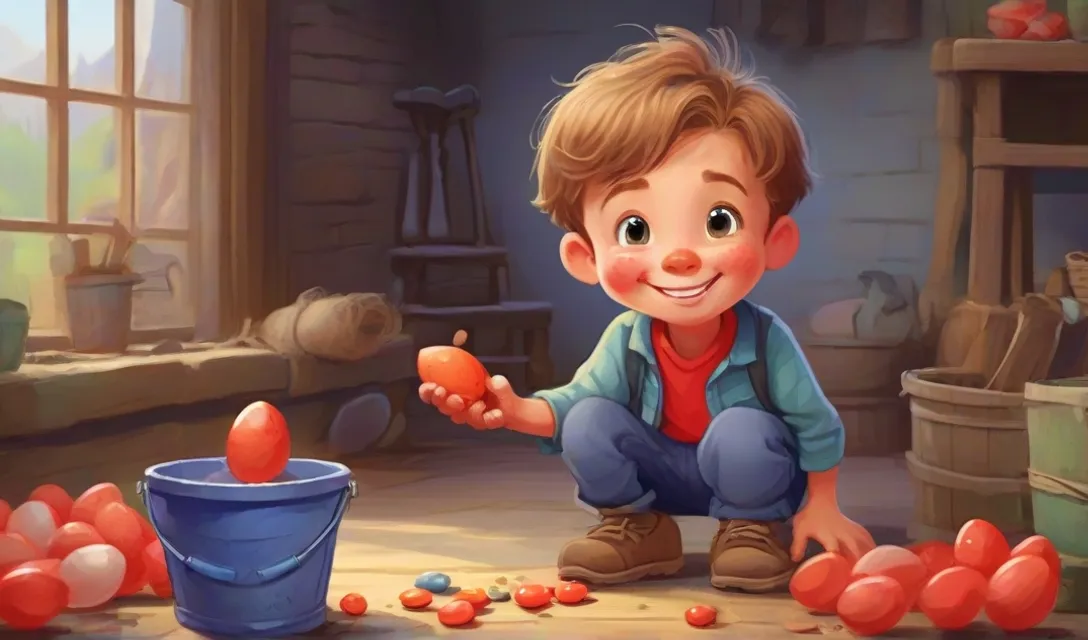 a little boy is playing with a carrot