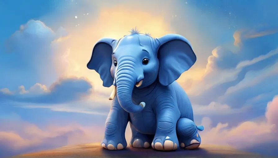 a blue elephant sitting on top of a hill