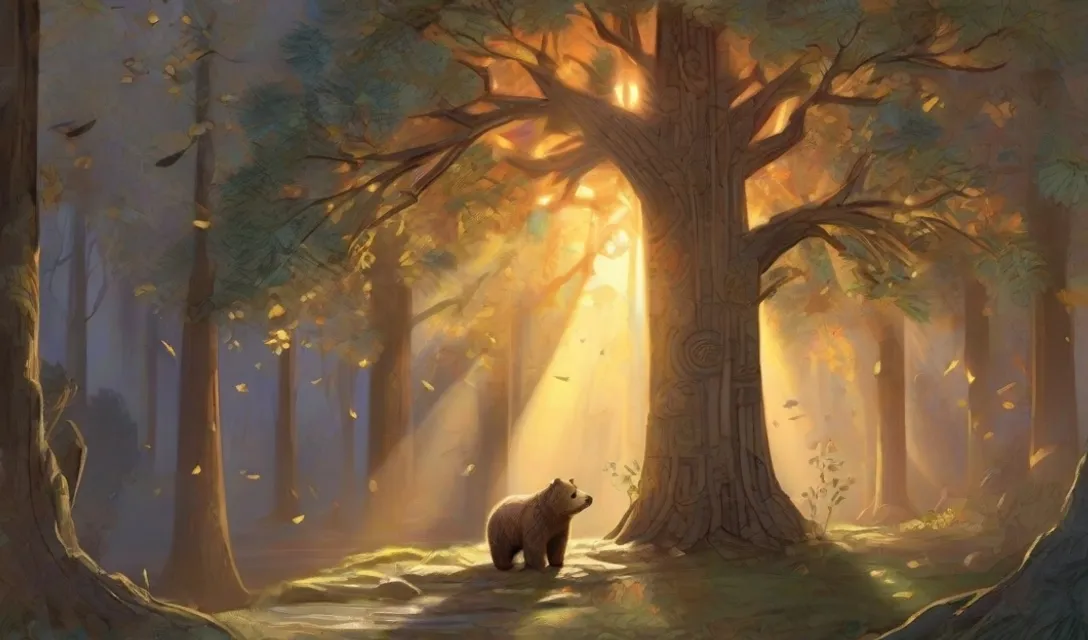 a painting of a bear in a forest