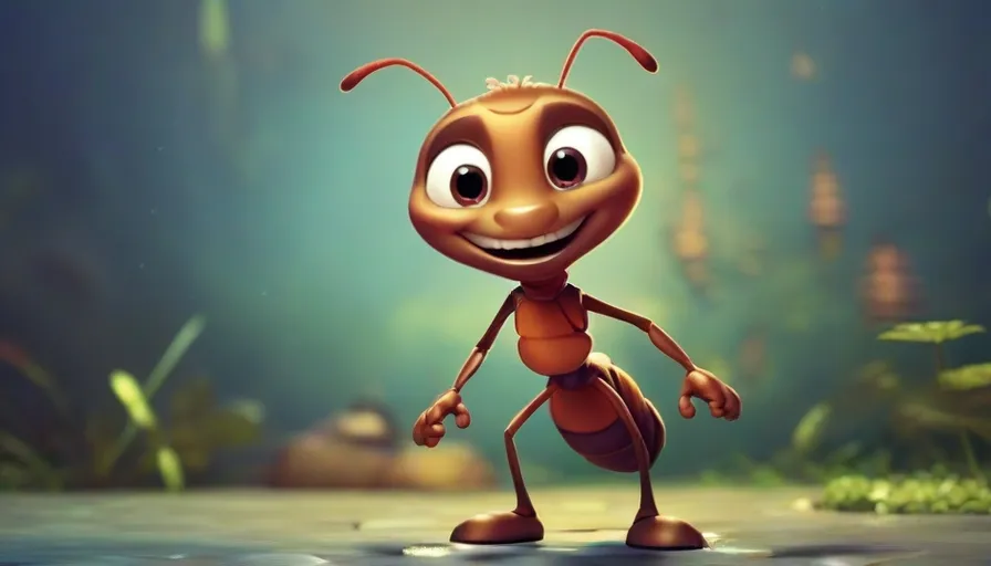 a cartoon ant standing in the middle of a forest