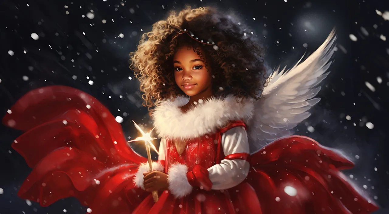 a painting of a girl dressed as a christmas angel