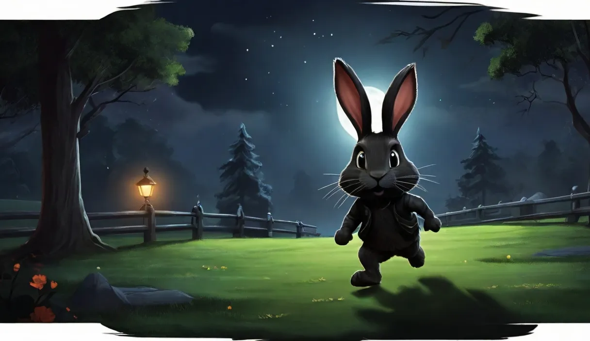 a rabbit is running in the grass at night