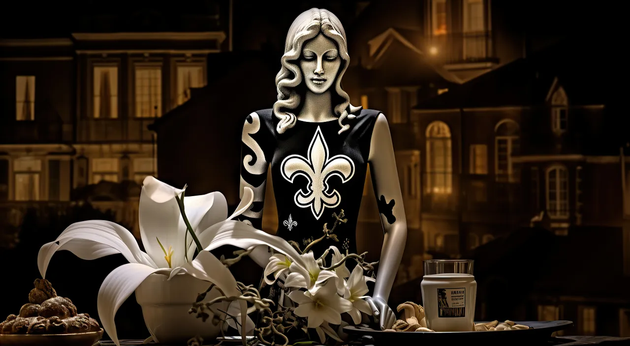 a mannequin dressed in a black and white dress with a fleur de