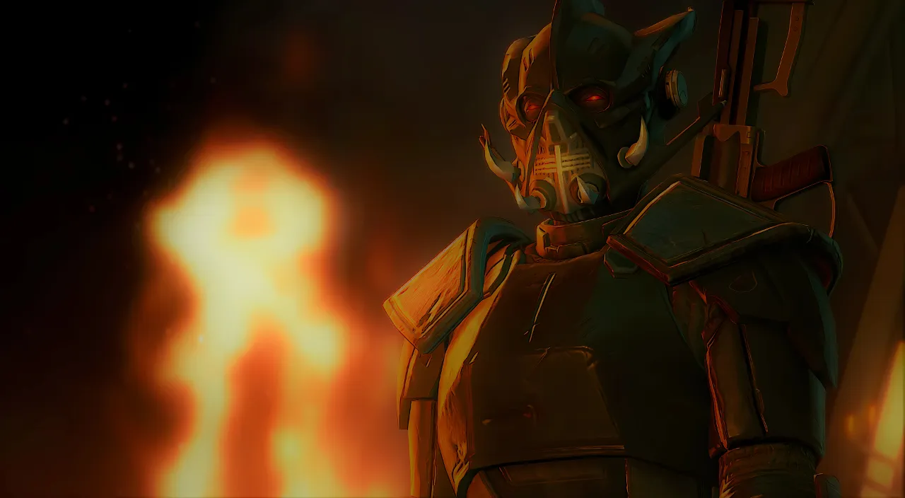 a man in a space suit standing in front of a burning city, skyscrapers collapse in the distance, starships fight in the skyline above
