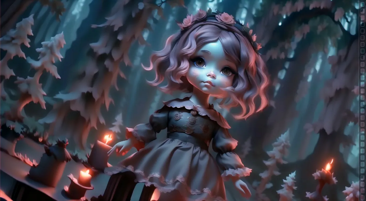 a digital painting of a little girl in a forest