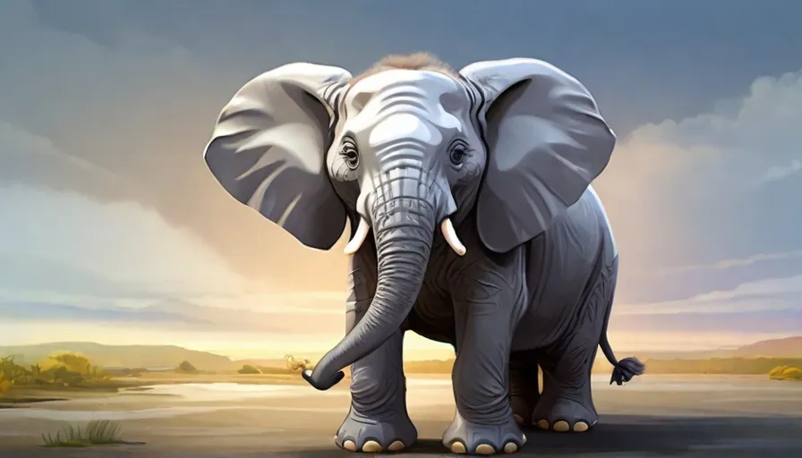 a painting of an elephant standing in a field