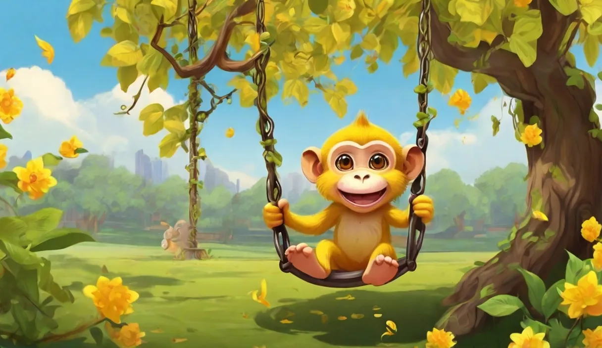 a monkey sitting on a swing in a tree