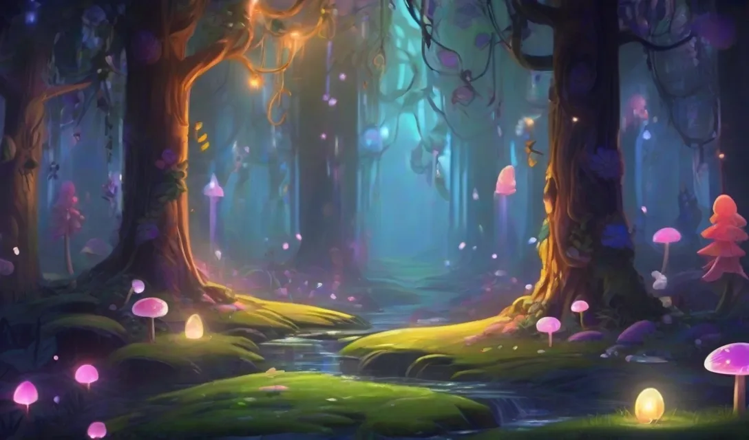 a forest filled with lots of trees and lights