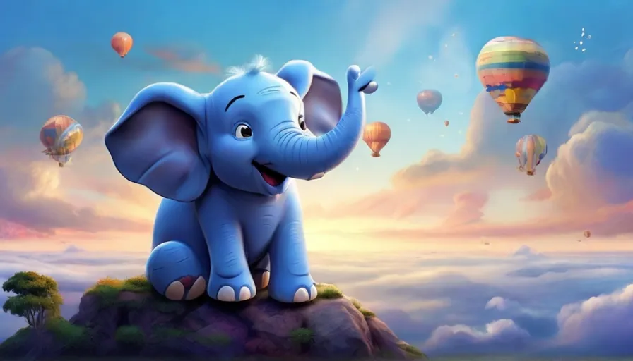 a blue elephant standing on top of a hill