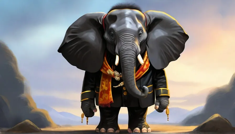 a painting of an elephant wearing a costume