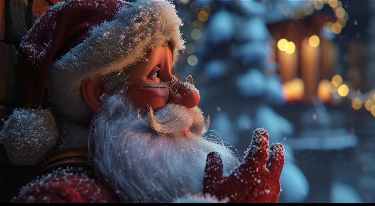 a close up of a santa clause talking on a phone