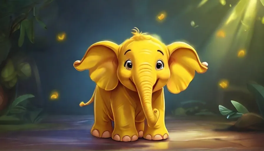 a yellow elephant with a surprised look on its face