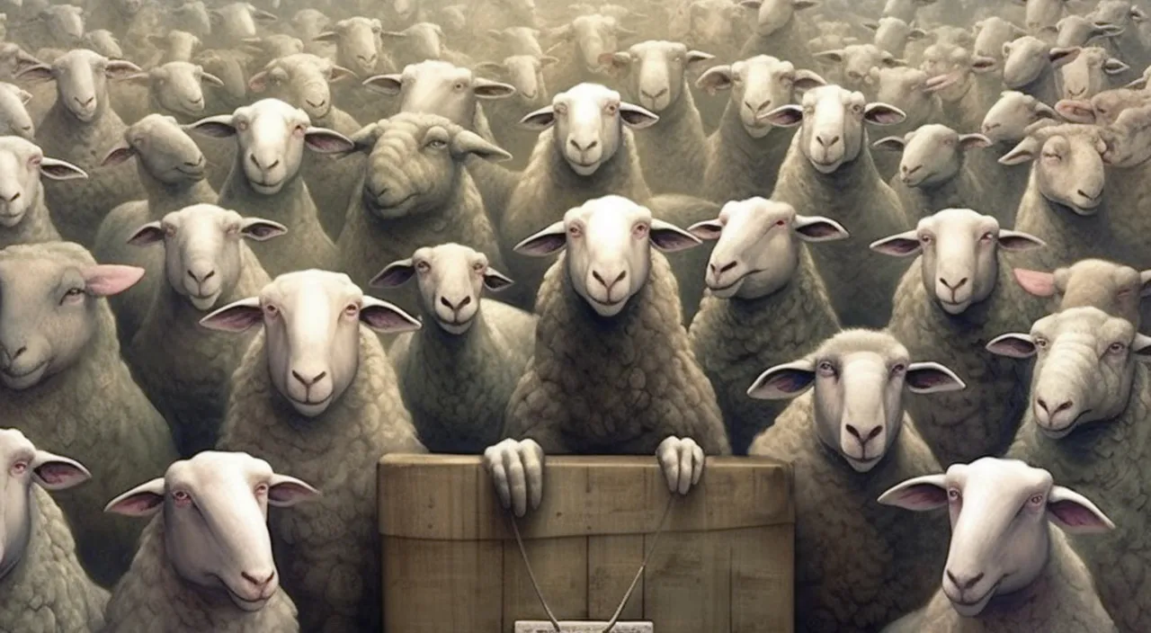 A single sheep revolts and tries to convince the flock to follow