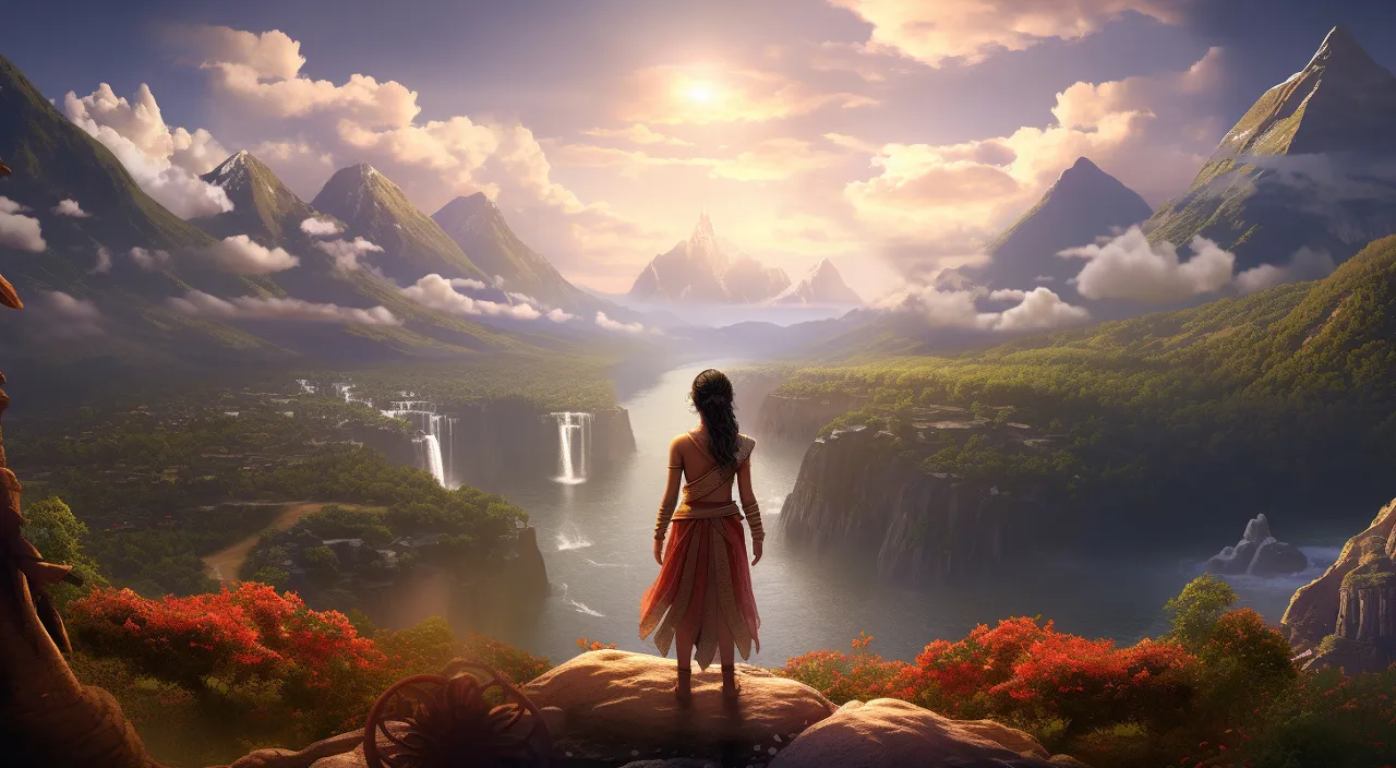 a woman standing on top of a cliff overlooking a waterfall