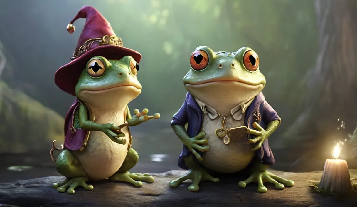 a couple of frogs sitting next to each other