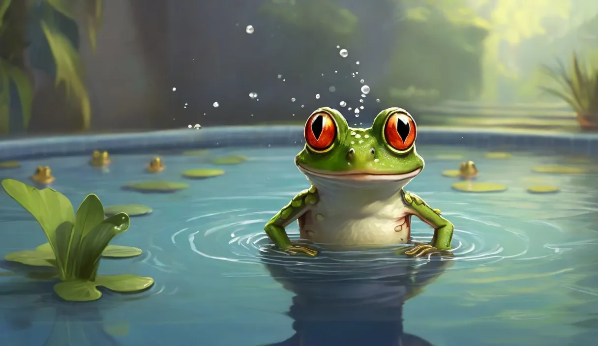 a frog sitting on top of a body of water