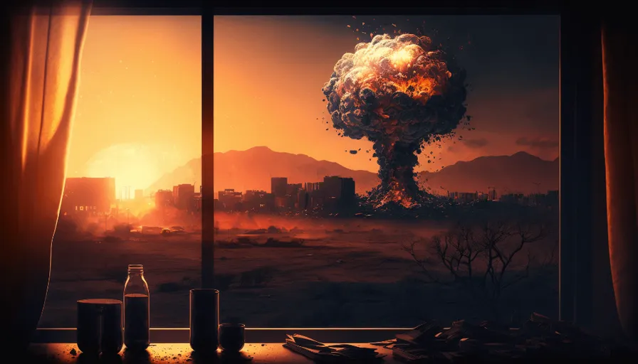 a picture of a nuclear explosion in a window