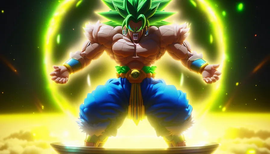 a cartoon of a man with green hair and blue pants