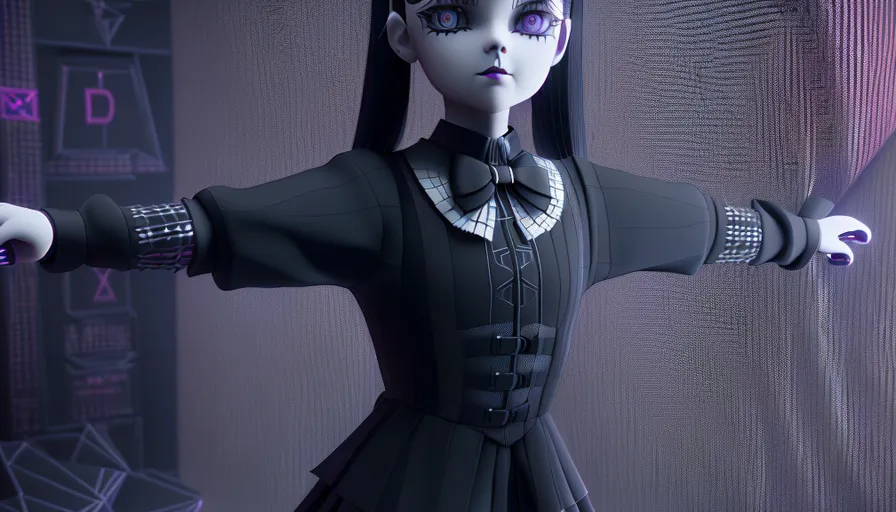 a 3d rendering of a woman in a black dress