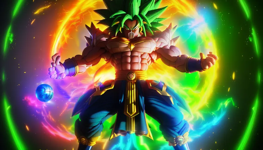 a very nice looking dragon ball character in front of a colorful background
