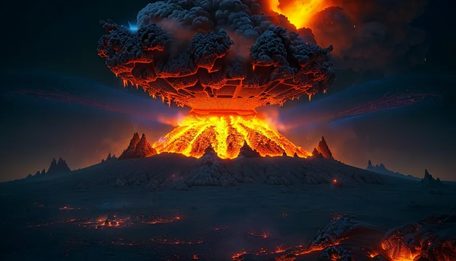 a volcano with lava and lava surrounding it