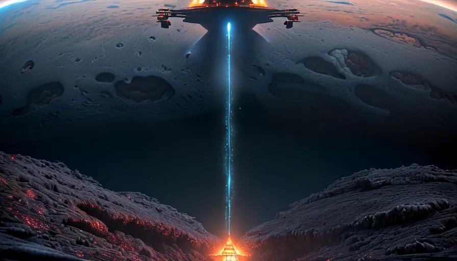a space station flying over a planet in space