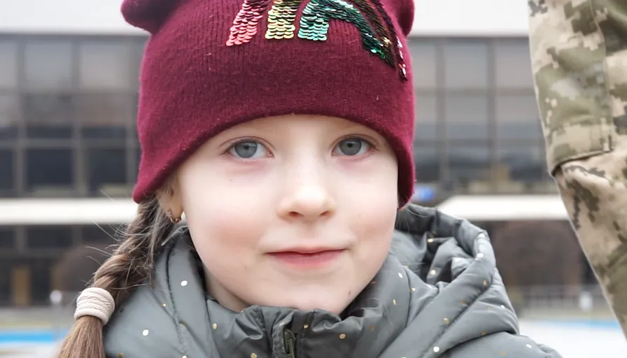 a young girl wearing a burgundy hat and a camouflage jacket