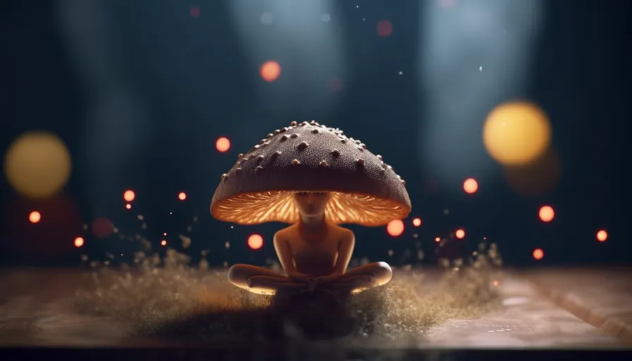 a mushroom sitting on top of a wooden table