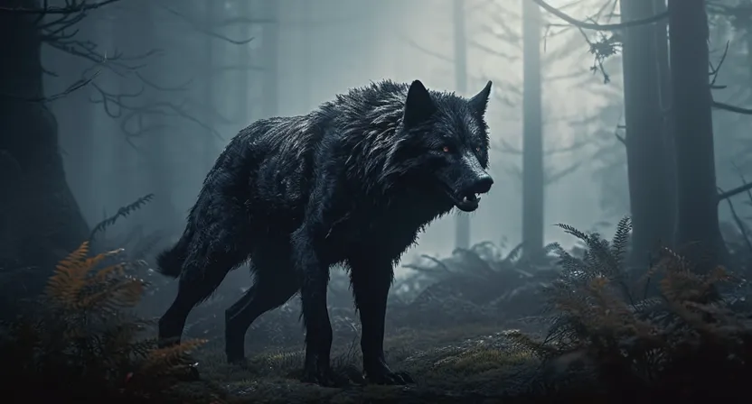 a wolf standing in the middle of a forest